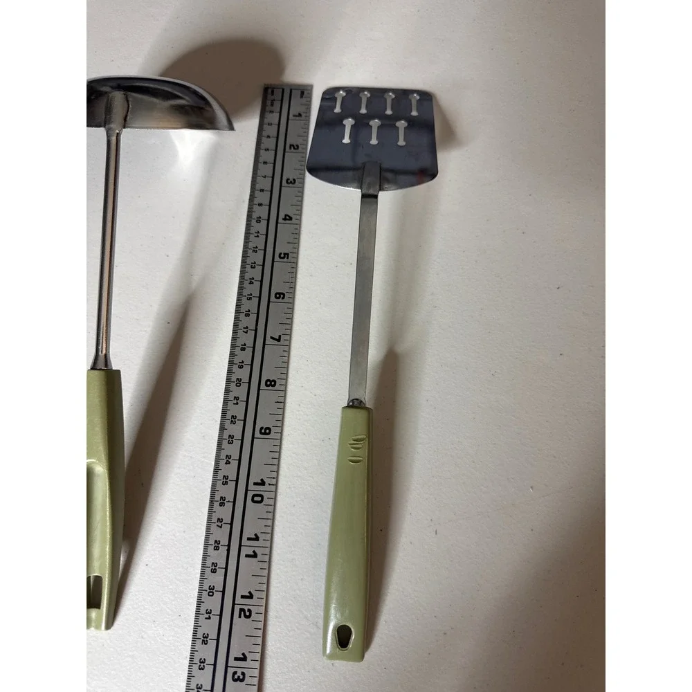 Vintage EKCO Avocado Green Ladle and Slotted Spatula Set USA Made MCM Retro